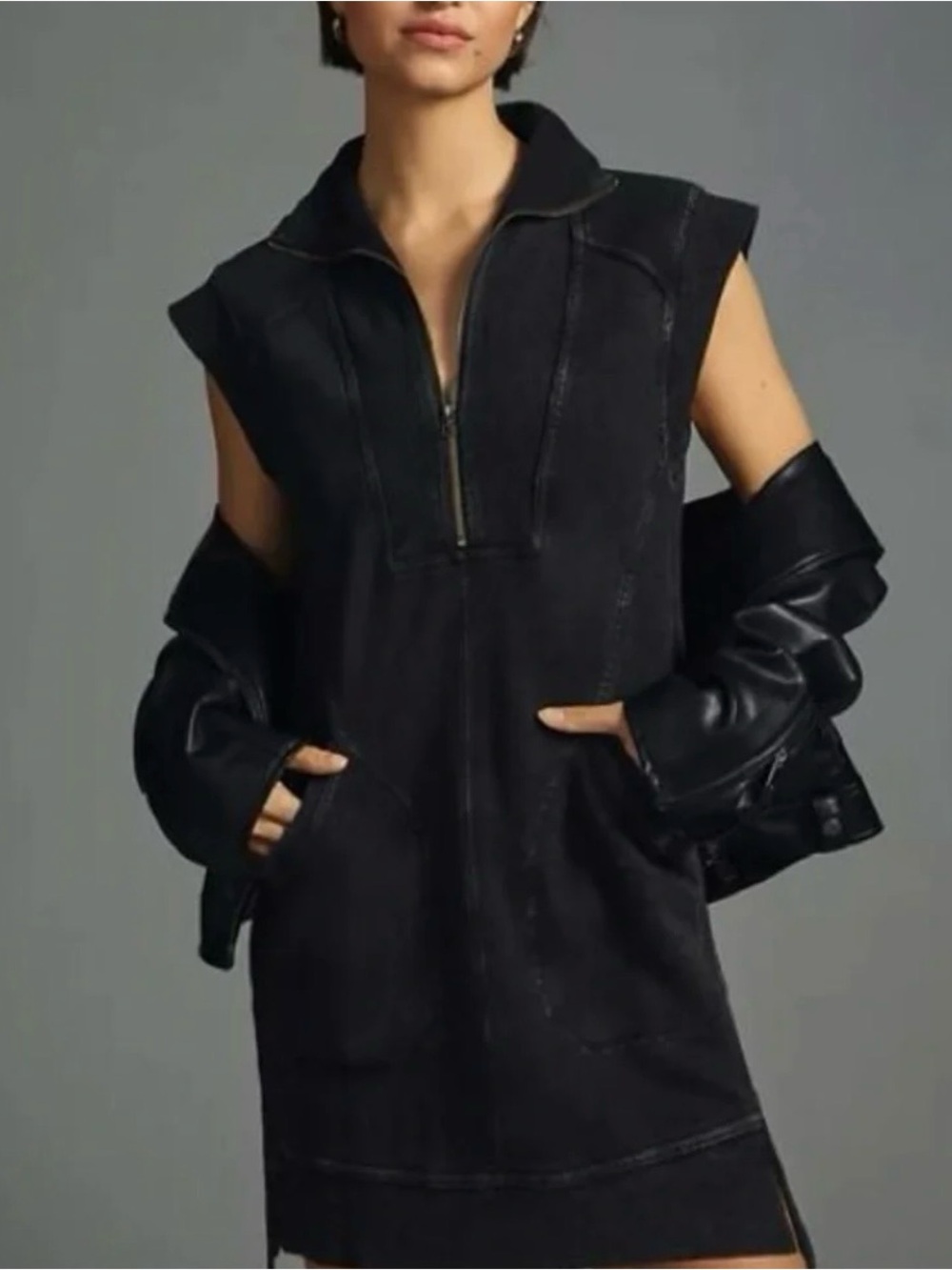 Daily Practice | Anthropologie Black Zip-Front Women's Coat Dress